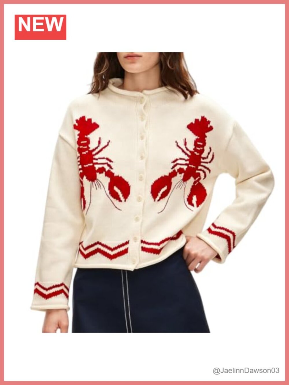 Crochet Cardigan Sweater Lobster Knit Button Front Rolled Edge